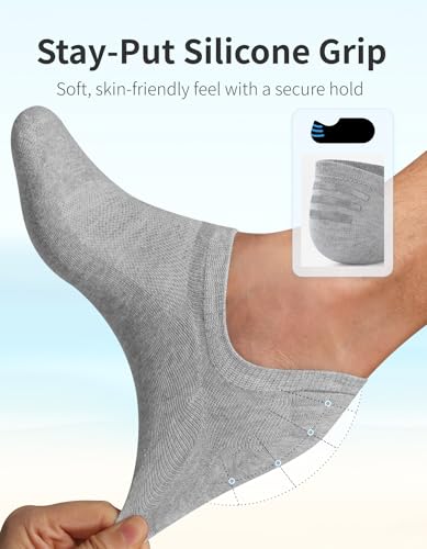 Image of CLOSEMATE Mens No Show Socks Cotton Thin High Elasticity Low Cut Ankle Socks with Non Slip Grips 6 Pairs