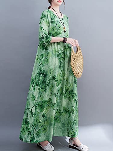 Vestido,Henniu Vestido feminino vintage manga longa estampado Boho casual vestido de férias