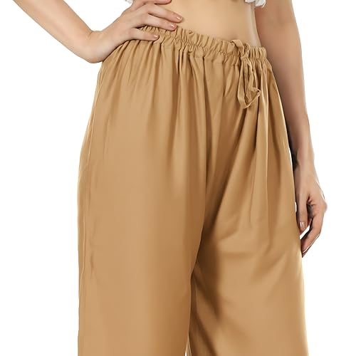 Image of Women's Rayon Palazzo Pants | Solid Color Wide Leg Trousers in 18 Shades | Elastic Waist Casual Bottoms XS-7XL | Comfortable