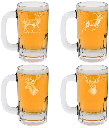 12oz Beer Mug Stein Glass Set of 4 Gift Deer Collection
