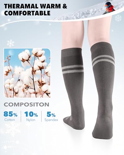 findway Kids Ski Socks, Knee-high Warm Winter Thermal Socks For Boys Girls Toddlers Skiing Snowboarding 2 Pairs2