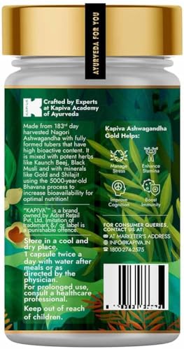 Kapiva Ashwagandha Gold Capsules, 183rd day harvested Potent Nagori Ashwagandha With Gold, Shilajit | Helps in Stress Management, Improve Energy and Stamina | For Men & Women... - Image 3