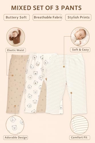 Image of EIO Baby Boys & Girls Cotton Pajamas Pants Combo Pack| Soft Breathable Unisex Sleepwear for Kids & Toddlers | Comfortable Nightwear for Infants | Kids Pyjama Pant
