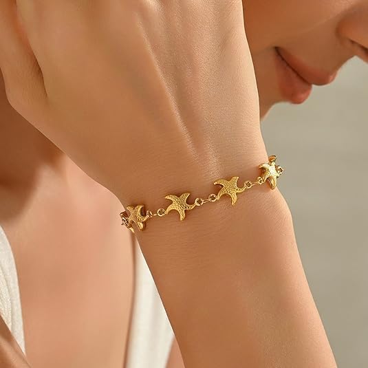 Gold Starfish Bracelet for Women Delicate Ocean Bracelets Summer Beach Starfish Bracelets Adjustable Star fish Link Chain Jewelry - Image 2