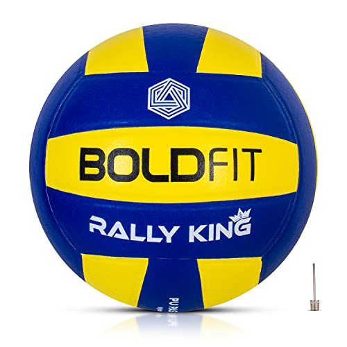 Boldfit Volleyball Standard Size for Men and Women Sports Volley Ball with Free Pin Strong Grip Vollyball Original Brand Volleyball for Boys Super Volly Ball – Blue Yellow RallyKing- Free Air Pin