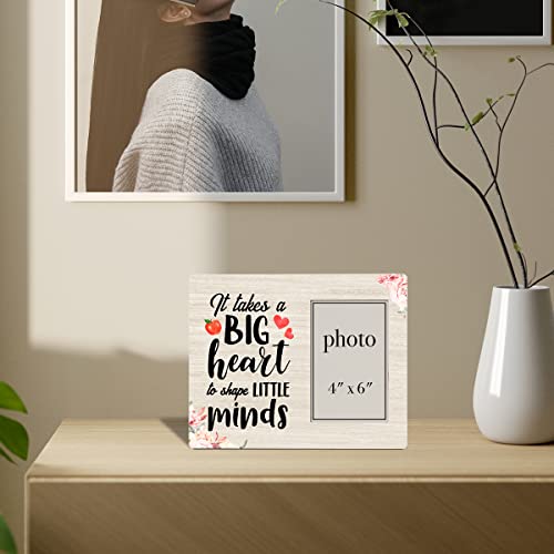 Nurawo Teacher Wood Picture Frame Rustic It Takes A Big Heart To Shape Little Minds Wooden Photo Frame For Tabletop Or Wall Display (For 4X6 Photo), Teacher Appreciation Gifts From Students #TOP2
