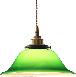 Lamparas de techo , Luces LED V-intage Wind Lámparas colgantes Accesorio de iluminación Portalámparas de latón con pantalla de vidrio verde Lámpara colgante de cuerda ajustable de 1 luz Adecuado for i