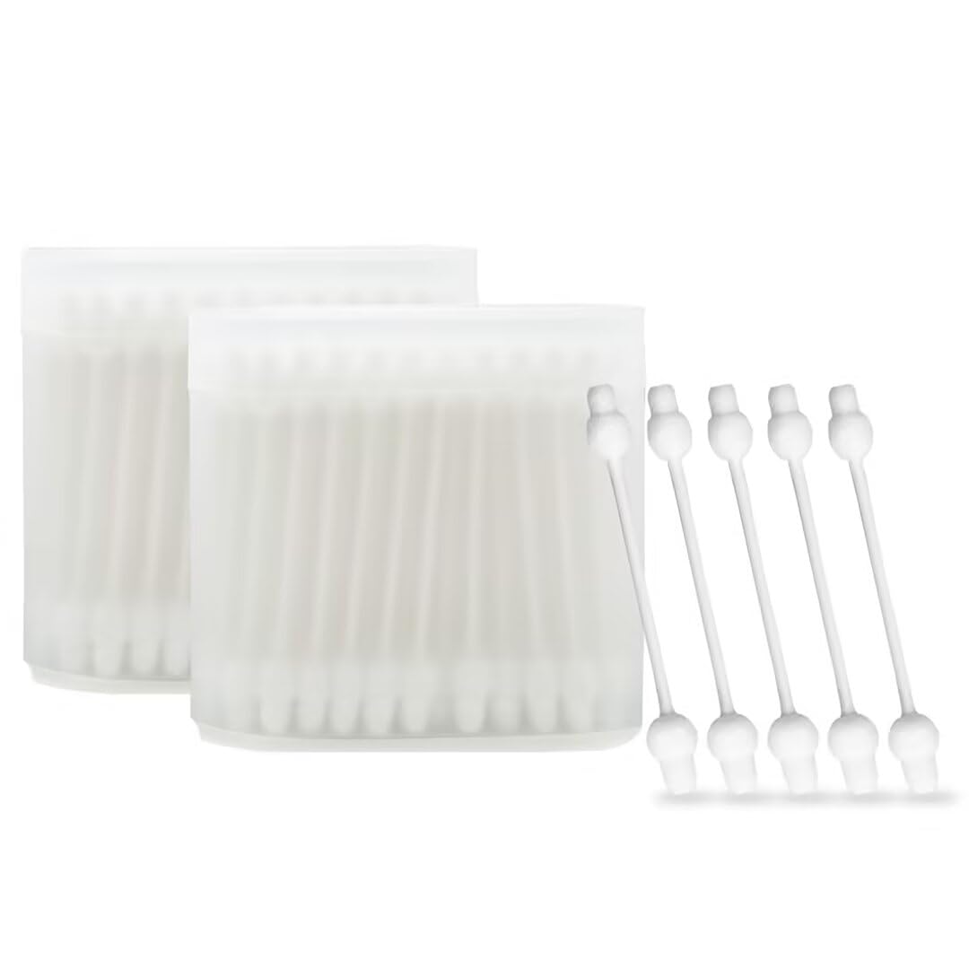 Baby-Wattestäbchen, 200 Stück Bio Wattestäbchen mit großem Sicherheitskopf, Baby Cotton Buds, in praktischer Würfelbox, Ohrenstäbchen für Babys und Kinder