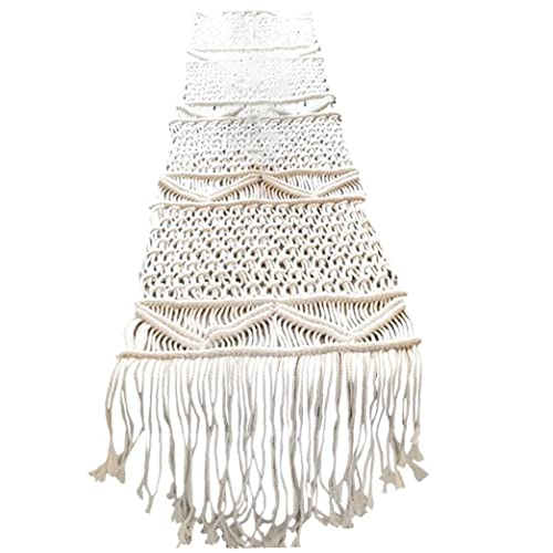 テーブルランナー 素朴なウェディングブライダルシャワーのためのタッセルとマクラメテーブルランナー綿かぎ針園の結婚式 ホームダイニングテーブルの装飾 35*160cm