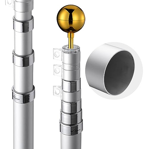 Yescom Upgraded 25 ft Telescopic Heavy Duty Aluminum Flag Pole Kit Fly 2 Flags 3'x5' US Flag & Ball Top Flagpole for Commercial Residential Outdoor