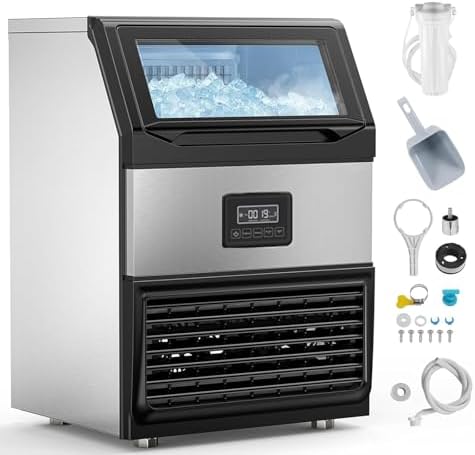 ROVSUN 440LBS/24H Commercial Ice Maker, Freestanding/Under Counter Industrial Ice Machine with Time Reservation, 77lbs Storage Bin, LED Panel & Water Filter for Home Office Restaurant Bar Cafe
