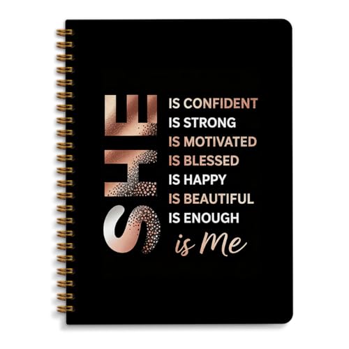 Gold She Is Me Affirmations Spiral Notebook，Inspirational Self Care Journal Notebook，Self Love Notebooks for Classroom Work，Positive Office Supplies Gifts for Women Girls Friends 5.8x8.3 Inch