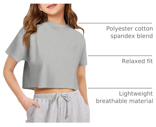 Image of Girls Athletic Oversized Crop Tops Kids Drop Shoulder Short Sleeve T Shirts Workout Tees 5-14 Years