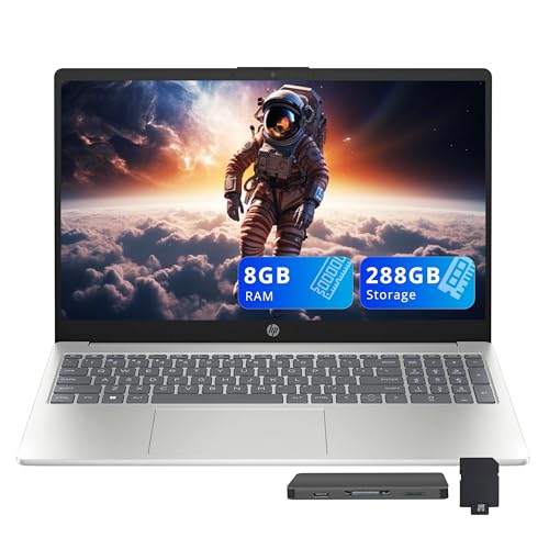 Image of HP 15.6 inch HD Business Laptop, Intel i3-N305, 8GB DDR4, 288GB Storage(128GB UFS+160GB Docking Station Set), Intel UHD Graphics, Numeric Keypad, 720p HD Camera, Wi-Fi 6, Windows 11, Silver