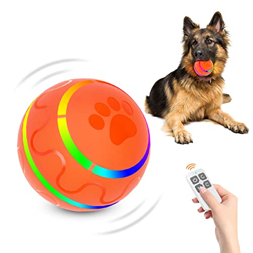 CUXMUX Remote Control Dog Balls, Peppy Pet Ball for Dogs, Aggressive Chewers Toy, Automatic Interactive Rolling & Bouncing Busy Ball Orange