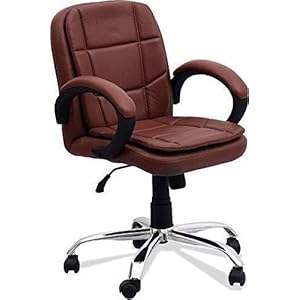 Mezonite Office Chair Mid-Back Swivel Computer Office Chair with Armrests Ergonomic Leatherette Padded Desk Chair Cabin Chair Gaming Chair Boss Office Brown Chair