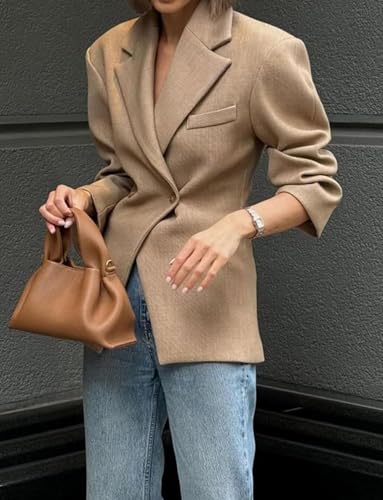 Kromoc Women's Notch Lapel Double Breasted Buttons Blazer Business Work Office3