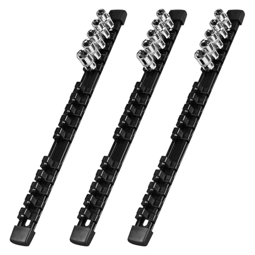 EGOFIX Heavy Duty Socket Holder Kit ABS Socket Rail 3/8-Inch x 15 Clips Black 3 Pieces
