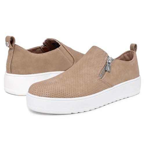 Nautica Women's Slip-On Fashion Sneakers with Side Zipper – Comfortable Low-Top Walking Shoes for Casual Everyday Wear