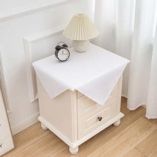 Image of sancua 2 Pack Small Square Tablecloth 24 x 24 Inch White, Stain and Wrinkle Resistant Washable Polyester Table Cloth Decorative Solid Fabric Table Cover for Nightstand End Bedside Tables