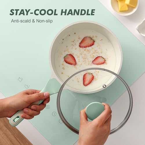 Image of SENSARTE Ceramic Nonstick Saucepan with Lid 1.5 Quarts, Small Kitchen Cooking Pot with Stay Cool Handle, Induction Compatible, Ceramic Coating, Free of Intentionally Added PTFE /PFOA /PFAS, Green