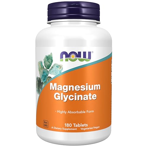 Now Foods, Magnesium Glycinate, 200mg Magnésium, 180 Comprimés végétaliens, Testé en Laboratoire, Végétarien, Sans Gluten, Sans Soja, Sans OGM