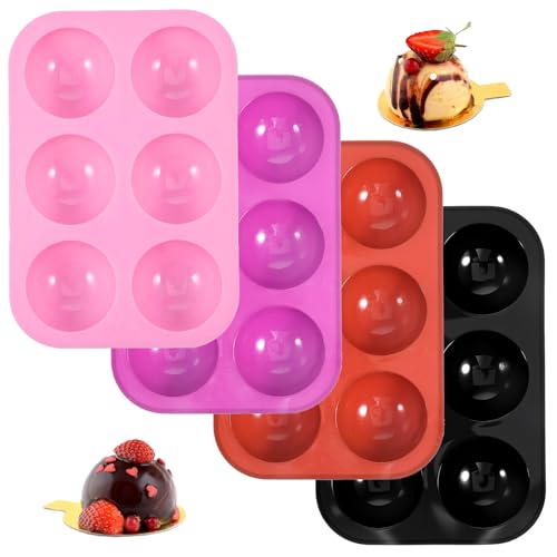 Classicseali Lot de 4 moules à boules en silicone avec 6 trous, demi-sphères pour la fabrication de boules de chocolat rondes, desserts, gelées, mousses et...