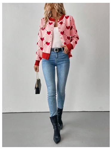 Image of GORGLITTER Women's Heart Long Sleeve Button Down Cardigan Sweater Fall Trendy Dressy Color Block Knit Short Cardigans
