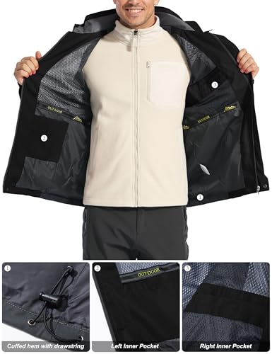 Image of MAGCOMSEN Men's Hooded Windproof Water Resistant Rain Jacket Windbreaker 5 Pockets for Hiking,Fishing,Runing