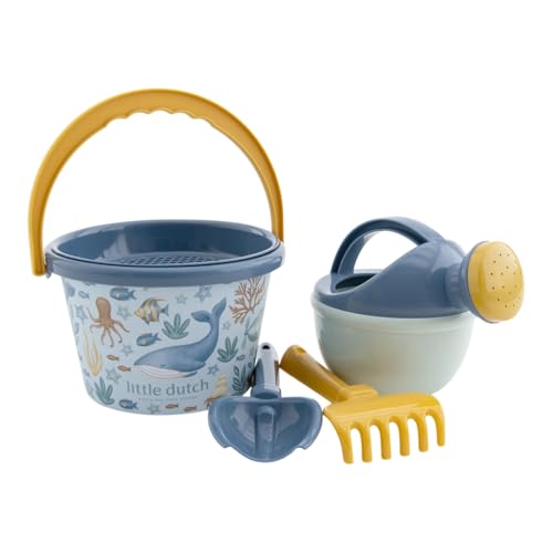 Little Dutch Eimerset Sandspielset 5-teilig - Sandspielzeug Strandspielzeug Sandkasten - für Jungen ab 18 Monate - Ocean World blau
