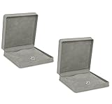 Gray Velvet Necklace Box, 2 Pack, Rich Luxury Suede, Elegant Diamond Necklace Case, With Black Velour Interior, Jewelry Display Gift Box, For Unique Proposal, Engagement Or Wedding