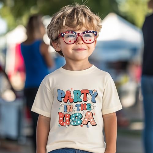 Image of Kid 4th of July T-Shirts Boys Girls American Flag Shirt Patriotic Top Short Sleeve Tees 2-12 Years