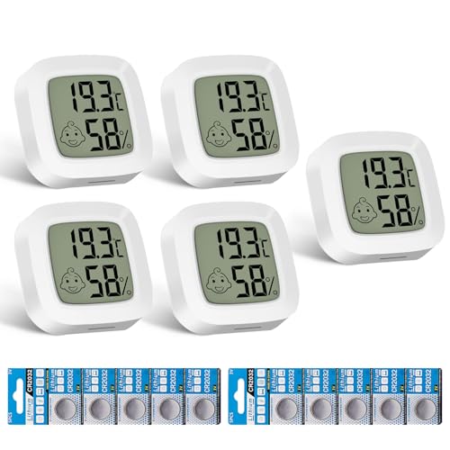 Druuzyl 5 Stück Luftfeuchtigkeitsmesser Thermometer Innen Mini LCD Digital Thermometer Hygrometer Gauge, Klimameter für Innenräume für Babyzimmer...