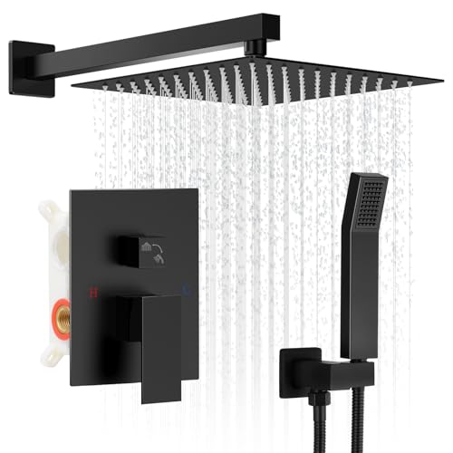 RNDIOZD Black Shower Faucet Set, 10 inch Rain Shower System with...