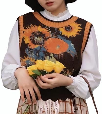 Image of Aesthetics Sweater Vest Women Floral Sweaters for Women Floral Vest Sleeveless Sweater Y2k Tie Front Sweater Vests (Brown,One Size,One Size)