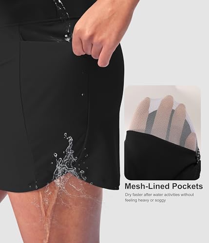 SANTINY Women's 17'' Long Swim Skirt with Pockets High Waisted Modest Tummy Control Swimsuit Skirt Bathing Suit Bottoms4