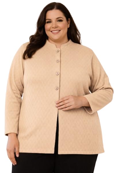 Women Plus Size Sweater Cardigan – Long Sleeve Button Front Textured Knit Winter Sweater with Mandarin Collar with Side Pocket-image-9