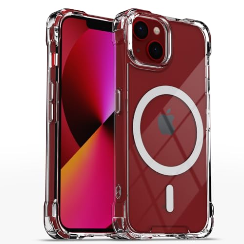 Image of Amazon Basics Back Cover for iPhone 14 Plus Mag-Safe Shockproof PC + TPU Protective Case Magnetic Support Bumper Case (Transparent Mag-Safe)
