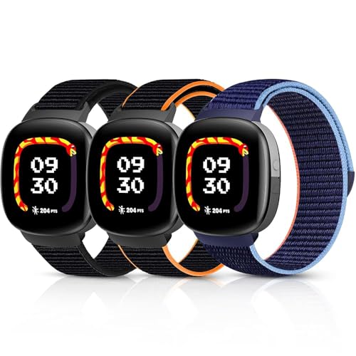 Nylon Bands Compatible with Google Fitbit Ace LTE Breathable Hook&Loop Strap Replacement Band (Black+BlackYellow+DeepBlue Orange)