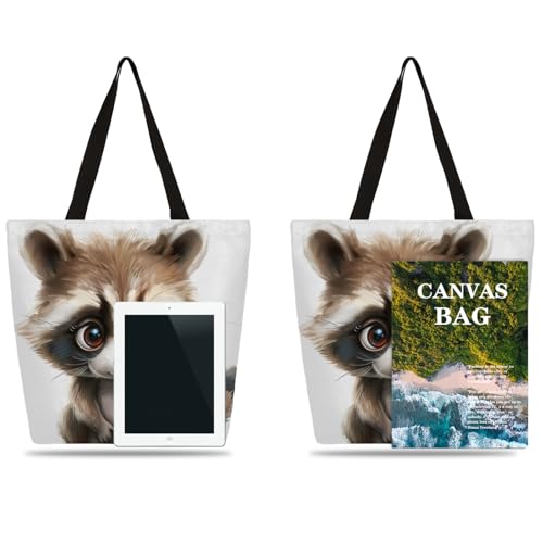 Cute Raccoons Large Capacity Canvas Tote Bag Stylish Handheld Shoulder Bag Reusable Shopping Bag for Work Travel Beach Trips Shopping4