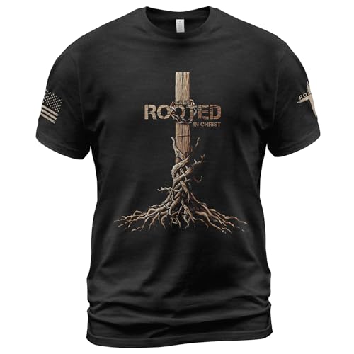 Rooted in Christ Shirt Jesus Tshirt Christian Shirts for Men Cross Shirt Religious Shirts for Men 1 (Black-M)