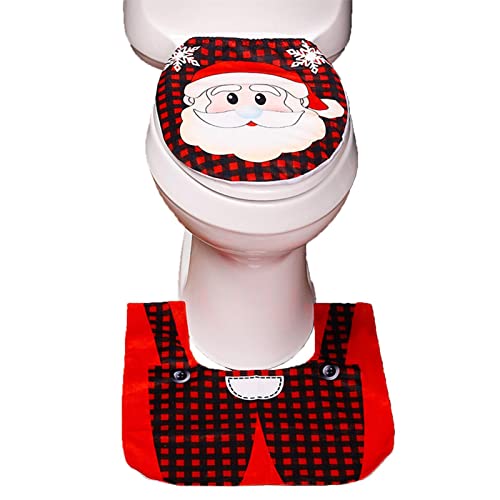 suran 2-teiliges WC-Deckelbezug-Set, Weihnachtsmann WC-Sitzbezug und Teppich, Weihnachten Toilettensitzbezug, rot… – Bild 7