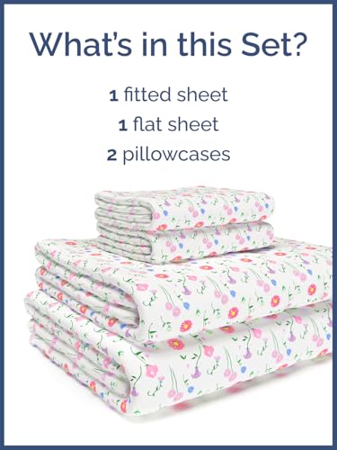 Image of Kids Queen Size Flowers Bed Sheets - 4 Piece Kids Flowers Sheet Set | Flowers Themed Bedding, Ultra-Soft, Cute & Cozy, Breathable & Machine Washable, Bed Set for Boys, Girls & Teens, Breathable