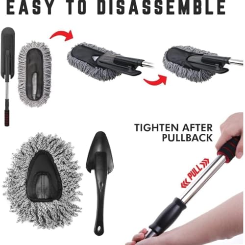 Image of California Car Duster 5-Piece Microfiber Car Duster Set with Long Handle Exterior and Interior Cleaning Brushes, Cloth, and AC Vent Cleaner for Car, Motorbike, SUVs - Black