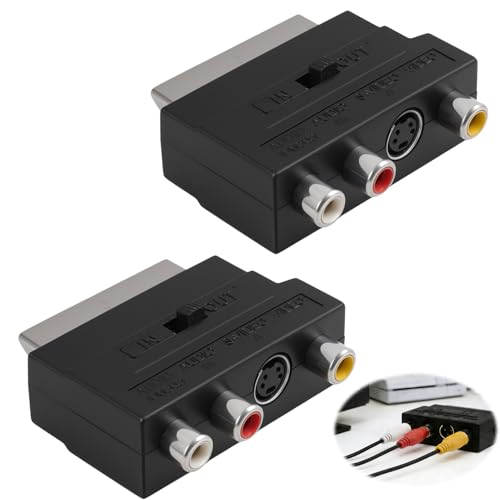 2 Adattatori Da Scart a 3 Jack Rca, Con Interruttore In/Out E S-Video, Interruttore Audio/Video Av per TV, Vhs, DVD, Dispositivi Retrò, Adattatore Rca Composito per La Trasmissione Di Immagini E Suoni