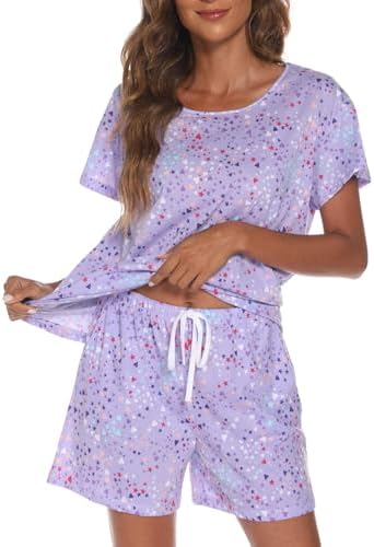 ENJOYNIGHT Pigiama Donna Corto In Cotone - Manica Corta, 2 Pezzi Con Stampa Coniglietto Viola, Taglia XXL - 6