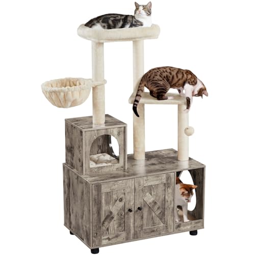 Yaheetech Albero Tiragraffi per Gatti 134,5 cm Mobile per Lettiera Multifunzionale Tutto in Uno Sisal Posatoio Condominio in Legno Grigio Beige/Beige