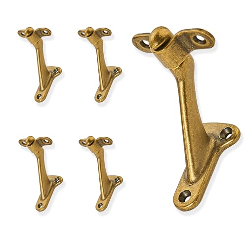 ZAUYX 5 Pack 3 Inch Hand Rail Bracket Antique Brass Stair Brackets Heavy Duty Handrail Brackets for Stairways Handrail Staircase Bracket