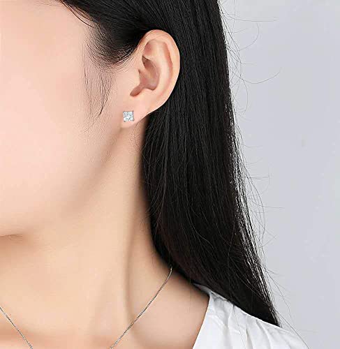 5 Pairs 18K White Gold Plated Princess Cut Clear Cubic Zirconia Stud Earring Pack #TOP1