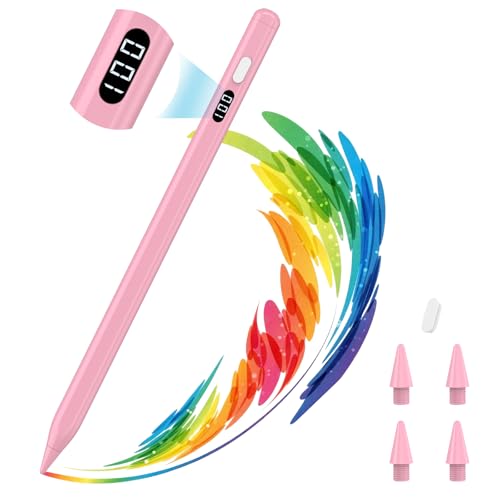 MoKo Lápiz Stylus para iPad 2018–2025, Pencil USB-C de Carga Rápida con Pantalla LED de Batería y Sensibilidad a la Inclinación, para iPad A16/11/10/9/8/7/6, Air M3/M2, Pro, Mini, Rosa